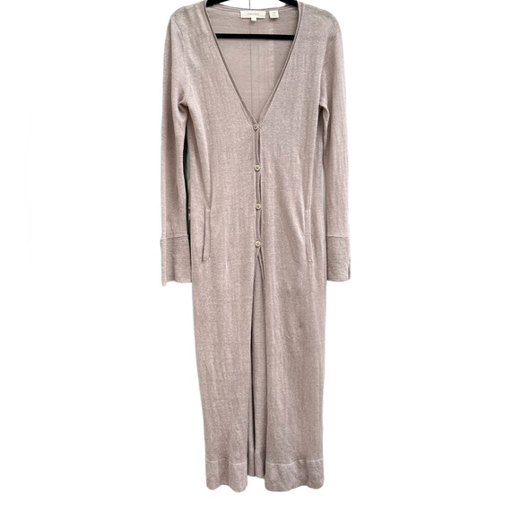 Inhabit Linen Button Down Long Cardigan Duster Sweater Taupe Size Small - Picture 1 of 7